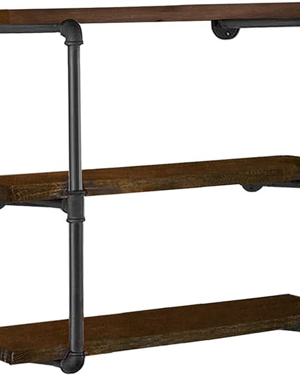 HITOMEN Industrial Iron Pipe Shelves, 2 Set 3-Tier, 28" Tall, 12" Depth, DIY Open Bookshelf Bookcase, Wall Mounted Vintage Retro Shelving, Rustic Farmhouse Pantry Kitchen Storage, Black Shelf Brackets - LeafyLoom