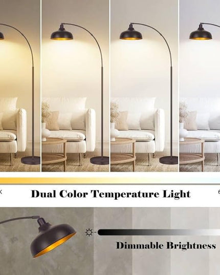 Arc Floor Lamps Bronze, Standing Lamps for Living Room with Remote Control, Foot Switch, Metal Shade, Arched Floor Lamp with Stepless Dimmable LED Bulb, Brown Floor Reading Tall Lamp for Bedroom - LeafyLoom