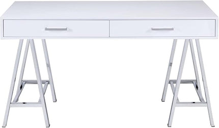 Acme Coleen Home Office Desk in White and Chrome - LeafyLoom