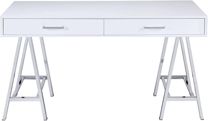 Acme Coleen Home Office Desk in White and Chrome - LeafyLoom