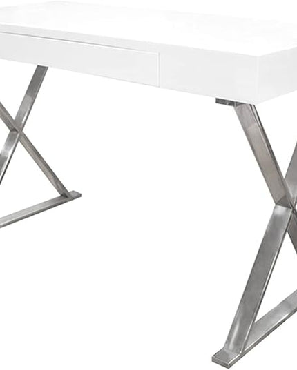 Best Master Furniture Barry Mid-Century High Gloss Home Office Desk with Gold Trim Frame, Silver - LeafyLoom