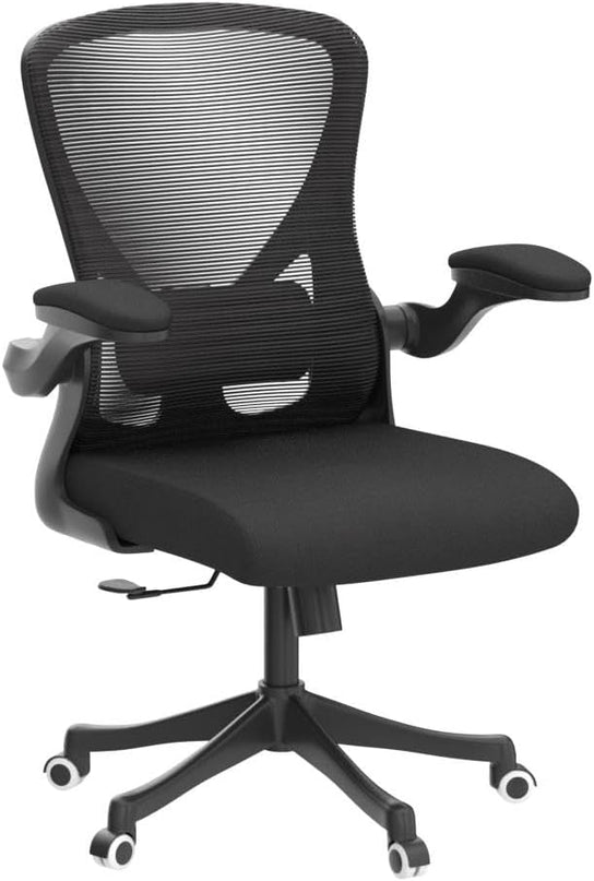 Ergonomic Office Chair Home Desk Office Chair with Flip-Armrest & Cushion for Lumbar Support, high Back Computer Chair with Thickened Cushion Desk Chairs Ngray - LeafyLoom