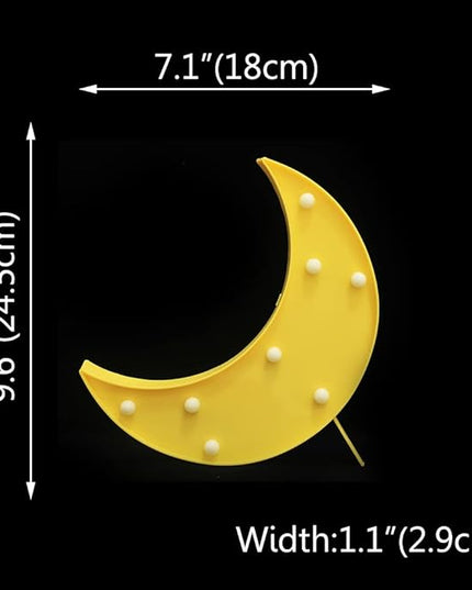 LED Moon Shaped Marquee Signs, Light Up Moon Night Lights Battery Operated Crescent Moon Lamp for Bedroom, Christmas, Birthday Party Decor-Moon(Yellow) - LeafyLoom