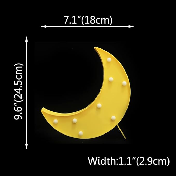 LED Moon Shaped Marquee Signs, Light Up Moon Night Lights Battery Operated Crescent Moon Lamp for Bedroom, Christmas, Birthday Party Decor-Moon(Yellow) - LeafyLoom