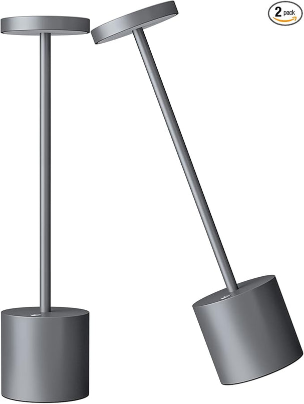 Cordless Table Lamp, LED Metal USB Rechargeable 6000mAh 3 Levels Dimmable Brightness Night Light Desk Lamp Nightstand Reading Lamps for Bedside Study Restaurant Dining Patio 13.5in Grey 2pack - LeafyLoom