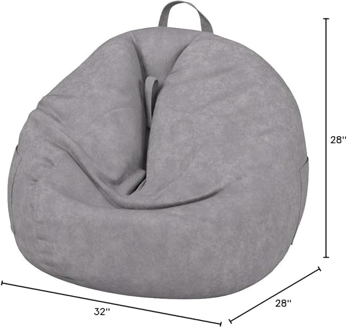 Stuffed Animal Storage Bean Bag Chair Cover (No Filler) for Kids and Adults.Soft Premium Corduroy Stuffable Beanbags for Organizing Children Plush Toys or Memory Foam Small 100L (Grey) - LeafyLoom