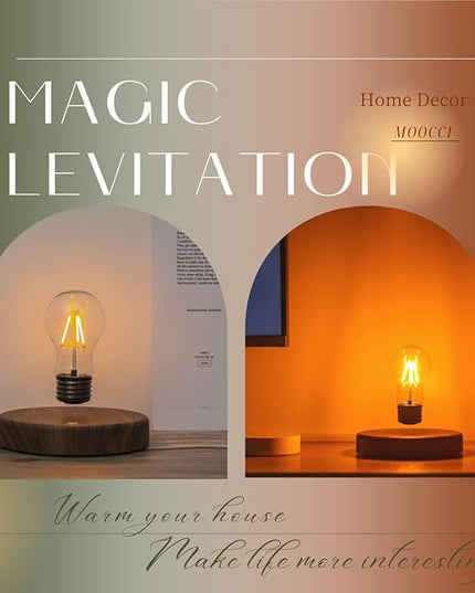 Levitating Bulb Lamp Magnetic Floating Lamp Light Desk Lamp Night Light Table LED for Unique Gifts, Room Decor, Night Light, Home Office Decor Desk Tech Toys (Round-Dark Brown Base) - LeafyLoom