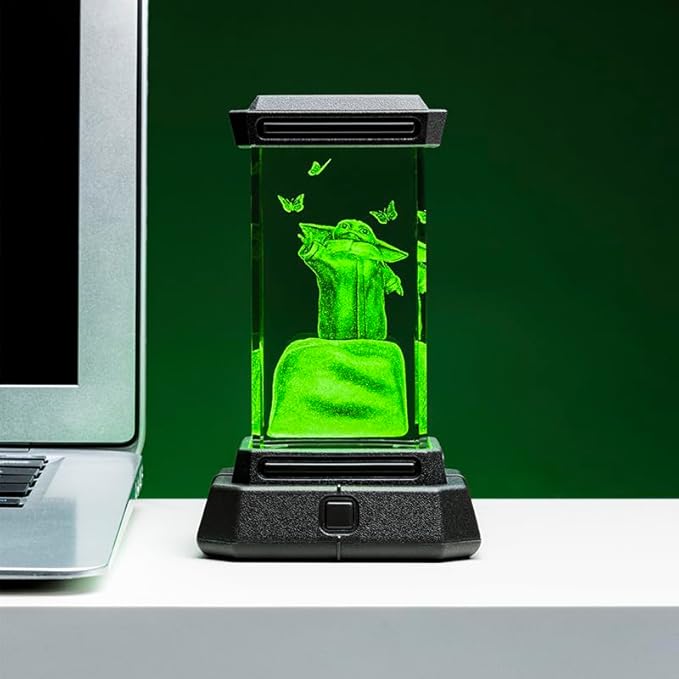 Paladone Grogu Holographic Light, 3D Laser-Etched Crystal Model of Grogu from The Mandalorian, 12cm (4.7") Tall Lighting and Star Wars Decor - LeafyLoom