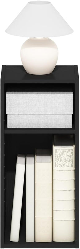 Furinno Fulda 2-Tier Space Saving Storage Shelf Bookcase, 10-Inch Width, Blackwood - LeafyLoom