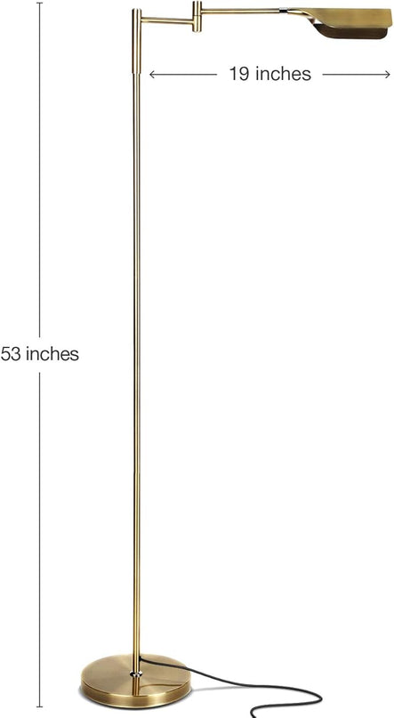 Brightech Leaf Pharmacy LED Reading Lamp, Dimmable Floor Lamp with Easy Rotation over Chair or Desk for Living Rooms & Offices, Adjustable Standing Tall Lamp, For Sewing & Crafts, Antique Brass (Gold) - LeafyLoom