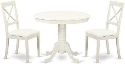 East West Furniture ANBO3-LWH-LC 3 Piece Modern Set Contains a Round Table with Pedestal and 2 Faux Leather Kitchen Dining Chairs, 36x36 Inch - LeafyLoom