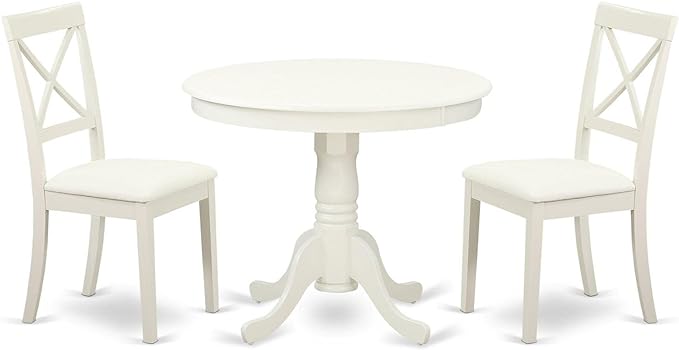East West Furniture ANBO3-LWH-LC 3 Piece Modern Set Contains a Round Table with Pedestal and 2 Faux Leather Kitchen Dining Chairs, 36x36 Inch - LeafyLoom