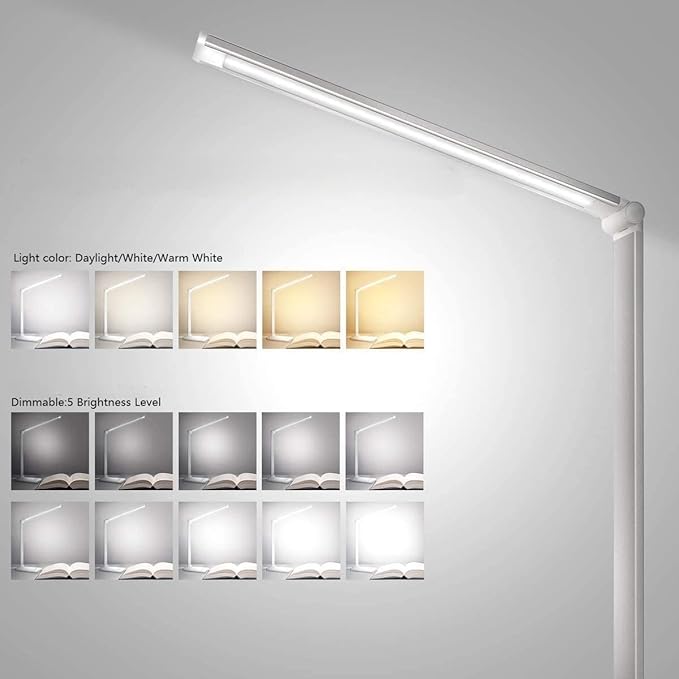 LED Desk Lamp Dimmable Table Lamp Reading Lamp with USB Charging Port, 5 Lighting Modes, Sensitive Control, 30/60 Minutes Auto-Off Timer, Eye-Caring Office Lamp (White) - LeafyLoom