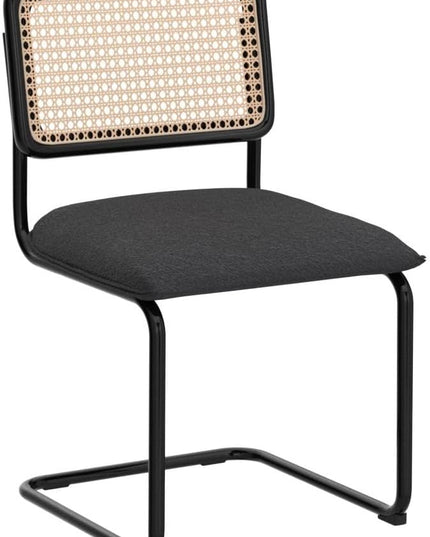 Zesthouse Rattan Dining Chairs Set of 4, Upholstered Boucle Kitchen Chairs, Mid Century Modern Breuer Designed Chairs, Armless Accent Chairs with Natural Cane Back & Stainless Chrome Base - LeafyLoom