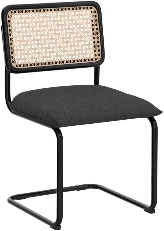 Zesthouse Rattan Dining Chairs Set of 4, Upholstered Boucle Kitchen Chairs, Mid Century Modern Breuer Designed Chairs, Armless Accent Chairs with Natural Cane Back & Stainless Chrome Base - LeafyLoom
