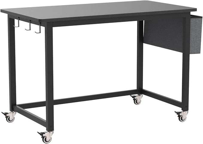 AHB 47" Rolling Computer Desk with 4 Smooth Wheels, Simple Style Mobile Writing Desk Home Office Study Table Movable Workstation with Metal Frame - LeafyLoom