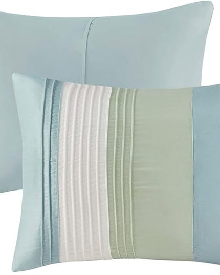 Madison Park Amherst Faux Silk Comforter Set-Casual Contemporary Design All Season Down Alternative Bedding, Matching Shams, Bedskirt, Decorative Pillows, Cal King(104"x92"), Green, 7 Piece (MP10-848) - LeafyLoom