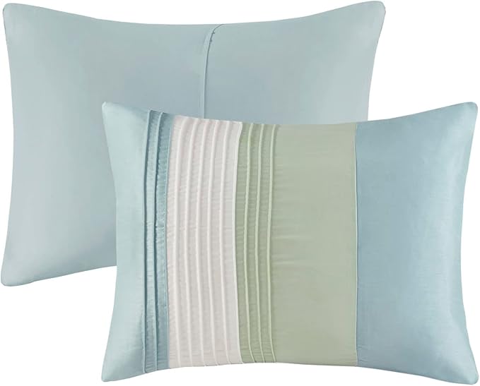 Madison Park Amherst Faux Silk Comforter Set-Casual Contemporary Design All Season Down Alternative Bedding, Matching Shams, Bedskirt, Decorative Pillows, Cal King(104"x92"), Green, 7 Piece (MP10-848) - LeafyLoom