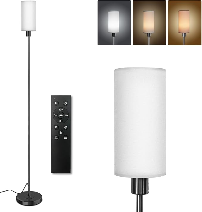 Floor Lamp for Living Room with 3 Color Temperature LED Bulb, Modern Standing Lamp with Remote Control, 68" Tall Pole Floor Lamp for Office, Bedroom, Reading (Bulb Included) - LeafyLoom