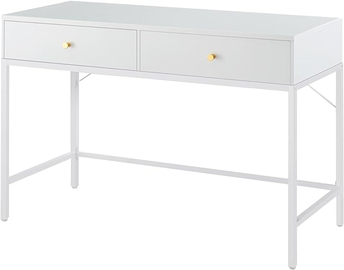 SUPERJARE Vanity Desk with Drawers, 47 inch Computer Desk, Modern Simple Home Office Desks, Makeup Dressing Table for Bedroom - White - LeafyLoom