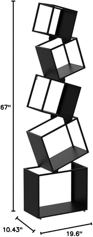 Bookshelf 2024 NEW, 5-Tier Bookshelves, 67" Tall Black Bookshelf, Book Shelf, Bookcase, Modern Bookshelf, Storage Shelf for CDs/Books/Collections, Display Shelf for Livingroom, Bedroom, Office - LeafyLoom