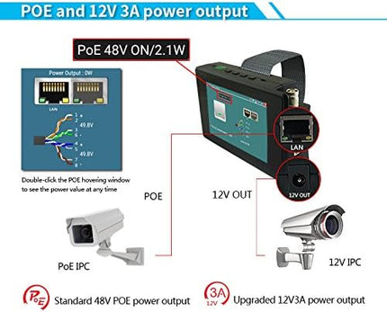 EVERSECU 5 in 1 CCTV Tester Support Up to 4K IP Camera & 720P/1080P/3mp/4mp/5 Megapixel AHD, TVI, CVI & CVBS Analog Camera, 4" Touch Screen Security Video Monitor, POE Out, IP Scan, UTP Cable Test EVERSECU