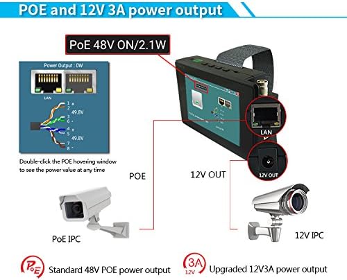 EVERSECU 5 in 1 CCTV Tester Support Up to 4K IP Camera & 720P/1080P/3mp/4mp/5 Megapixel AHD, TVI, CVI & CVBS Analog Camera, 4" Touch Screen Security Video Monitor, POE Out, IP Scan, UTP Cable Test EVERSECU