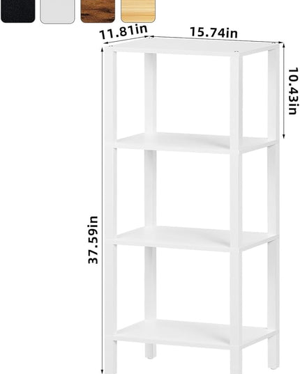 4 Tier Tall Wooden Bookshelf with Storage, Narrow Bookcase for Small Space, Small Book Shelf for Living Room, Office, Bedroom, Kitchen, Industrial, White - LeafyLoom