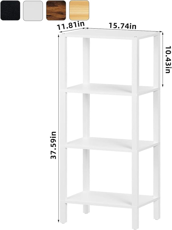 4 Tier Tall Wooden Bookshelf with Storage, Narrow Bookcase for Small Space, Small Book Shelf for Living Room, Office, Bedroom, Kitchen, Industrial, White - LeafyLoom