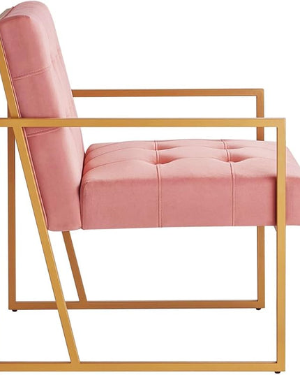 24KF Modern Blush Velvet Button Tufted Accent Chair with Golden Metal Stand, Decorative Furniture Chairs for Living Room Bedroom - Blush - LeafyLoom