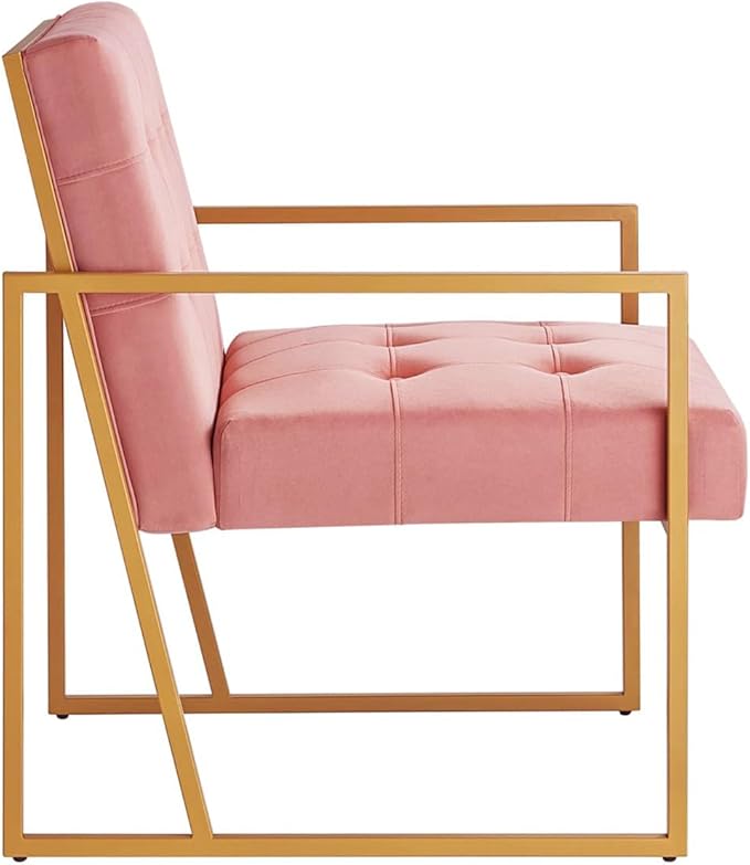 24KF Modern Blush Velvet Button Tufted Accent Chair with Golden Metal Stand, Decorative Furniture Chairs for Living Room Bedroom - Blush - LeafyLoom