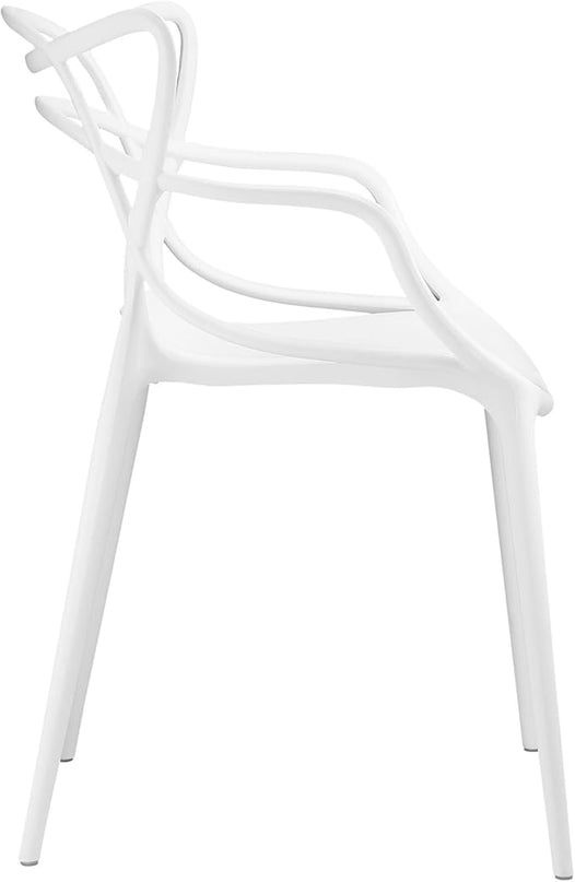 Modway Entangled Modern Molded Plastic Kitchen and Dining Room Arm Chair in White - Fully Assembled - LeafyLoom