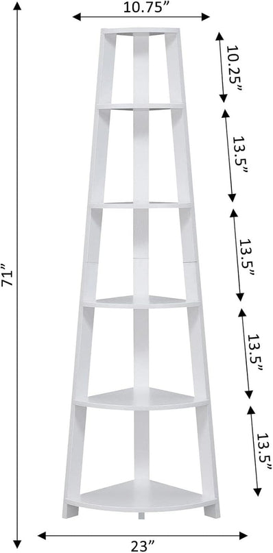 Convenience Concepts Newport 5 Tier Corner Bookcase, White - LeafyLoom
