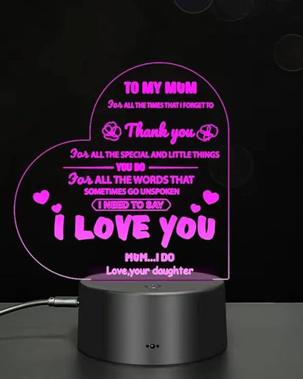 to My Mom I Love You 3D Light Birthday Gift, 7-Color USB Charging Bedside Decoration, I Love You Mother's Day Gift, New Love Heart Birthday Gifts for Mother - LeafyLoom