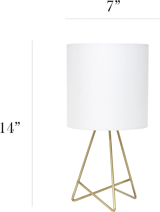 Simple Designs LT2066-GDW-LB 14" Down to The Wire Table Lamp for Bedroom, Living Room, Entryway, Office, Gold with White Shade, with Feit LED Bulb Included - LeafyLoom