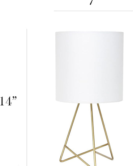 Simple Designs LT2066-GDW 14" Down to The Wire Metal Table Lamp with Fabric Shade, Gold with White Shade (Pack of 8) - LeafyLoom