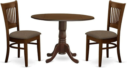 East West Furniture Dublin 3 Piece Kitchen Set Contains a Round Dining Room Table with Dropleaf and 2 Linen Fabric Upholstered Chairs, 42x42 Inch, DLVA3-ESP-C - LeafyLoom