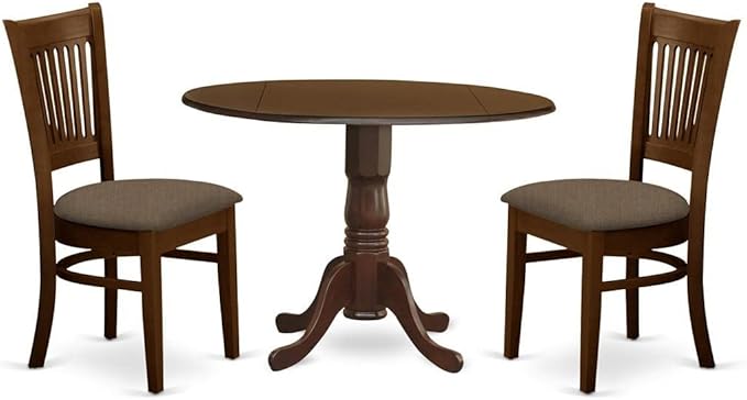 East West Furniture Dublin 3 Piece Kitchen Set Contains a Round Dining Room Table with Dropleaf and 2 Linen Fabric Upholstered Chairs, 42x42 Inch, DLVA3-ESP-C - LeafyLoom