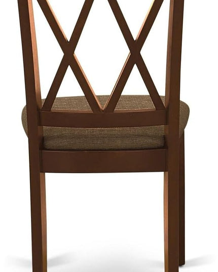 East West Furniture CLC-MAH-C Clarksville Dinette Chairs - Linen Fabric Upholstered Wood Chairs, Set of 2, Mahogany - LeafyLoom