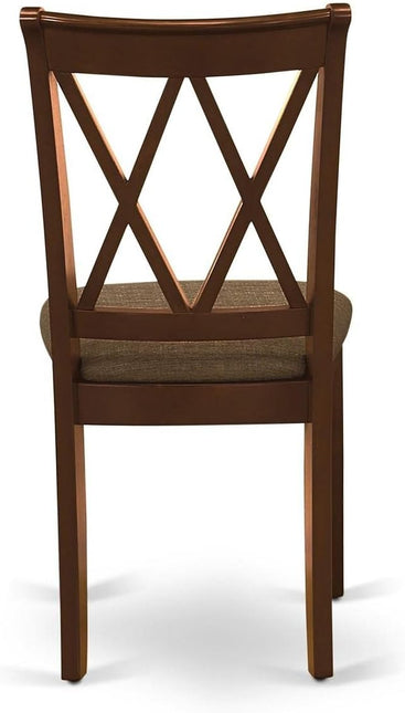 East West Furniture CLC-MAH-C Clarksville Dinette Chairs - Linen Fabric Upholstered Wood Chairs, Set of 2, Mahogany - LeafyLoom