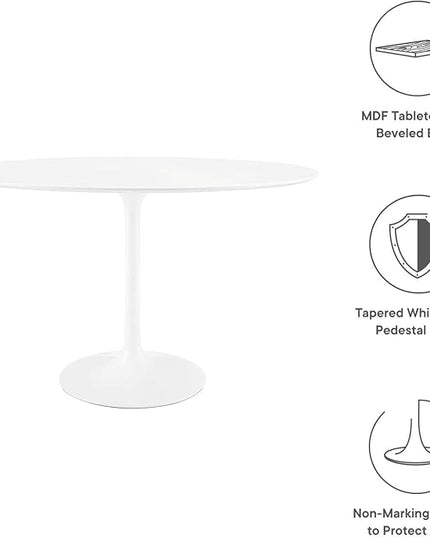 Modway Lippa 48" Mid-Century Modern Dining Table with Oval Top and Pedestal Base in White - LeafyLoom