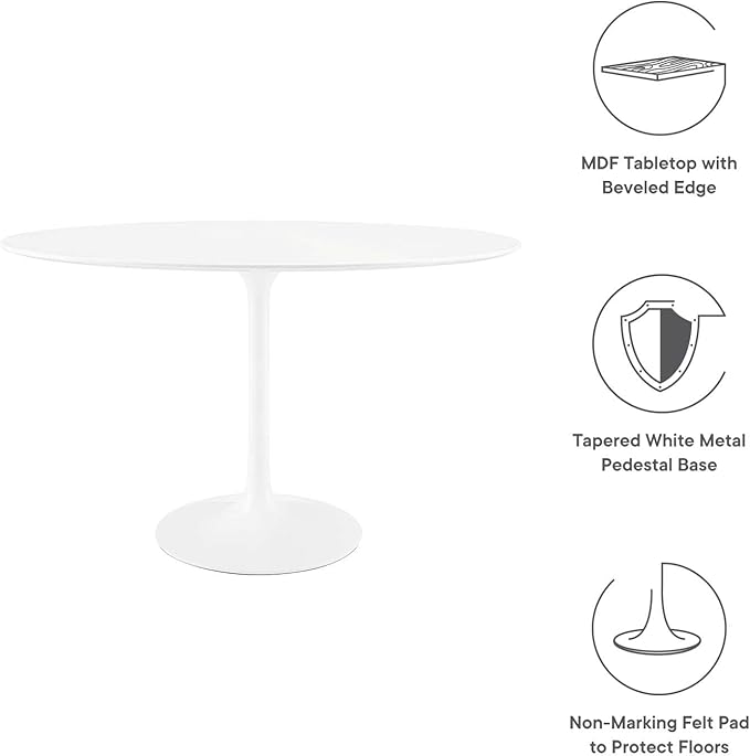 Modway Lippa 48" Mid-Century Modern Dining Table with Oval Top and Pedestal Base in White - LeafyLoom