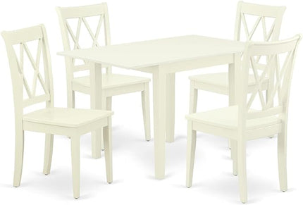 East West Furniture NDCL5-LWH-W Norden 5 Piece Set Includes a Rectangle Dining Room Table with Dropleaf and 4 Kitchen Chairs, 30x48 Inch, Linen White - LeafyLoom