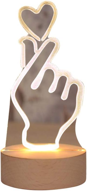 OSALADI Finger Heart Night Light, 3D Pattern Desk Table Lamp USB Charging, Acrylic Button Desk Lamp for Living Room Home Bedroom - LeafyLoom
