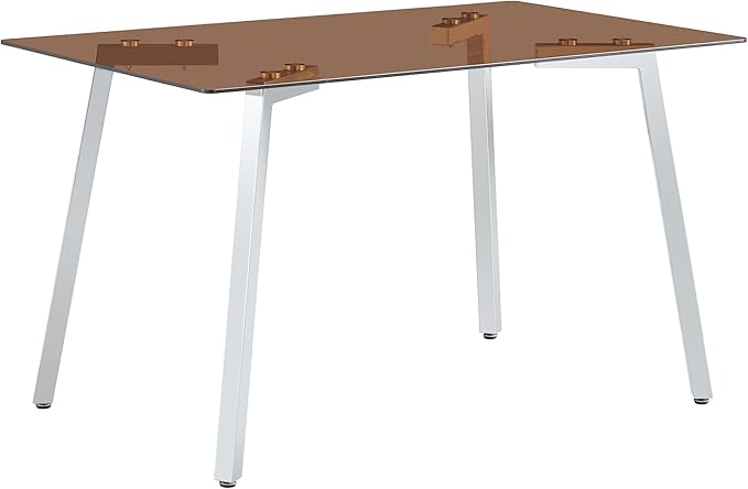 NicBex 51Inch Rectangular Dining Table,Modern Kitchen Table with Tempered Glass Tabletop and Silver Metal Legs for 4 to 6,Dining Room Table for Kitchen,Meeting Room and Living Room,Easy Clean,Brown - LeafyLoom