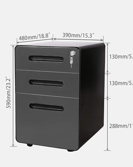 ApexDesk 3-Drawer Vertical Metal Mobile File Cabinet with Locking Keys - Charcoal Panel/Black Body - LeafyLoom