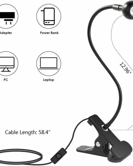 UV Nail Lamp, UV Light for Nails UV LED Light Fixtures with Gooseneck and Clamp Mini Desk Light Clamp Portable Gooseneck for Outdoor Stall Gel Nail Curing, 5V USB Input (Black,Round Head) - LeafyLoom