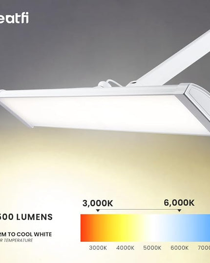 Neatfi Ultra 3,500 Lumen LED Desk Lamp, Color Correlated Temperature, 3 Light Modes, Dimmable, 45W, 26 Inch Wide Metal Shade, 540 SMD LEDs (CCT with Clamp, White) - LeafyLoom