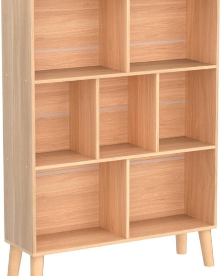 LEYAOYAO Wooden 7 Cube Book Shelf, Natural 3 Tier Bookshelf with Legs, Modern Open Storage Organizer,Boho Bookcase,Display Cabinet Shelf Free Standing Bookshelves for Bedroom,Living Room,Office - LeafyLoom