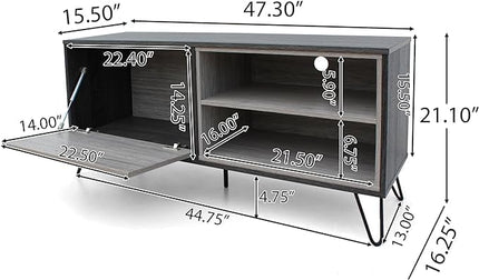 48 Inch Classic Wood TV Stand, Modern Entertainment Center Console Table, Metal Base with 1 Open and 2 Closed Storage Space for Livingroom Bedroom, Gray - LeafyLoom